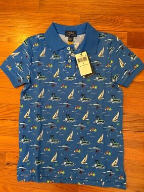 NWT POLO Ralph Lauren Sailboat Cotton Mesh Polo Shirt Size 7